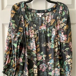 Lauren Conrad Grey Floral Blouse size XL